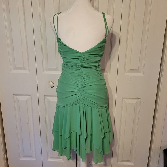 Allen Shwarts, 4 | 90s Bodycon Ruched Lime Green Prom Evening Bead Straps Dress - Picture 2 of 7